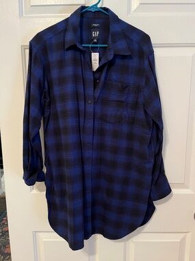 NWT GAP Black and Blue Plaid Button-Down Weekend Tunic